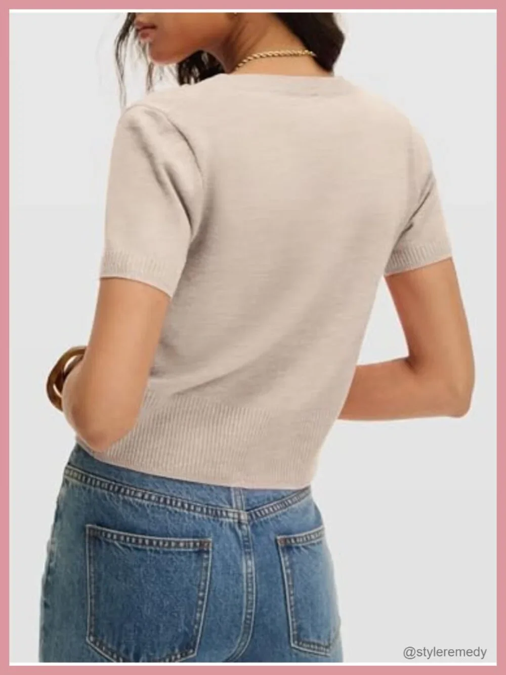 Short Sleeve V-Neck Cropped Ribbed Knit Sweater Pullover for Women Business